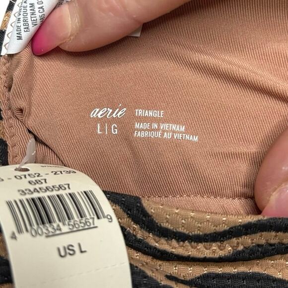 NWT Aerie Tiger Stripe Textured V-Neck Bikini Top L Large Swim - Picture 7 of 8